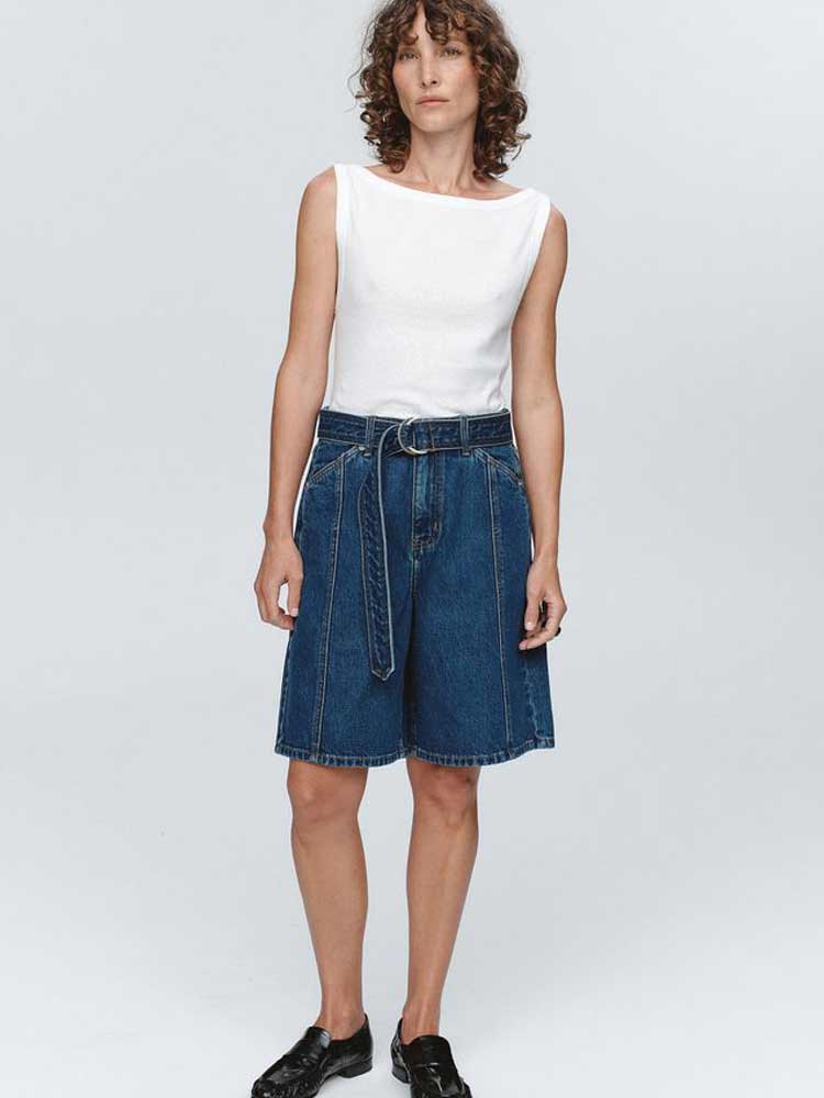 Belted Jean Short Washed Indigo