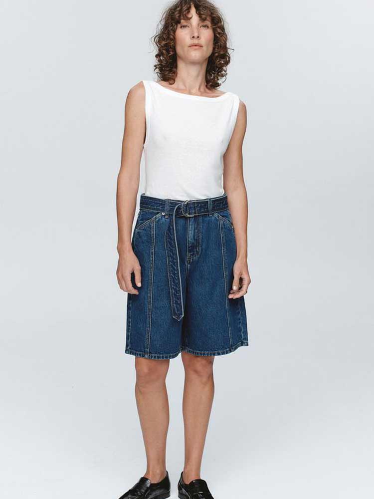 Belted Jean Short Washed Indigo