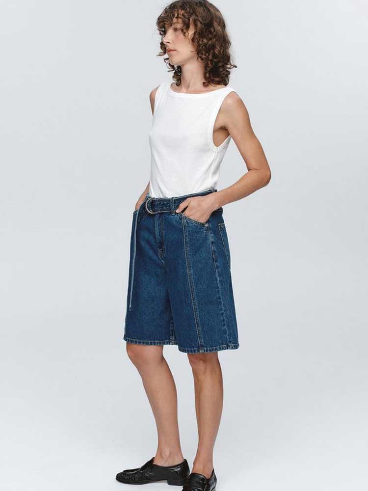 Belted Jean Short Washed Indigo