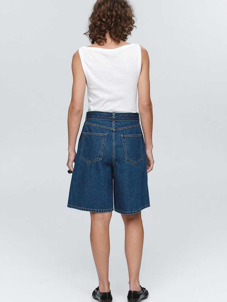 Belted Jean Short Washed Indigo
