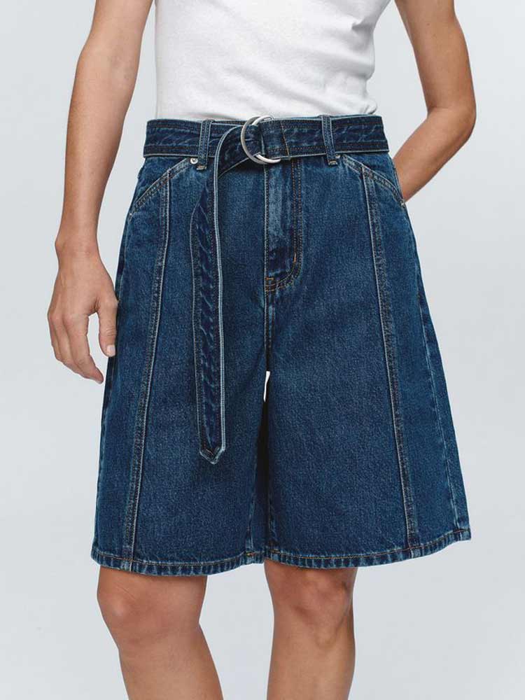 Belted Jean Short Washed Indigo