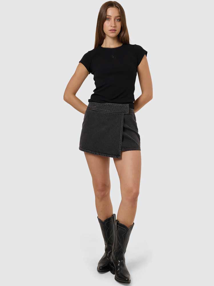 Night Shift Wrap Mini Skirt Ash Black