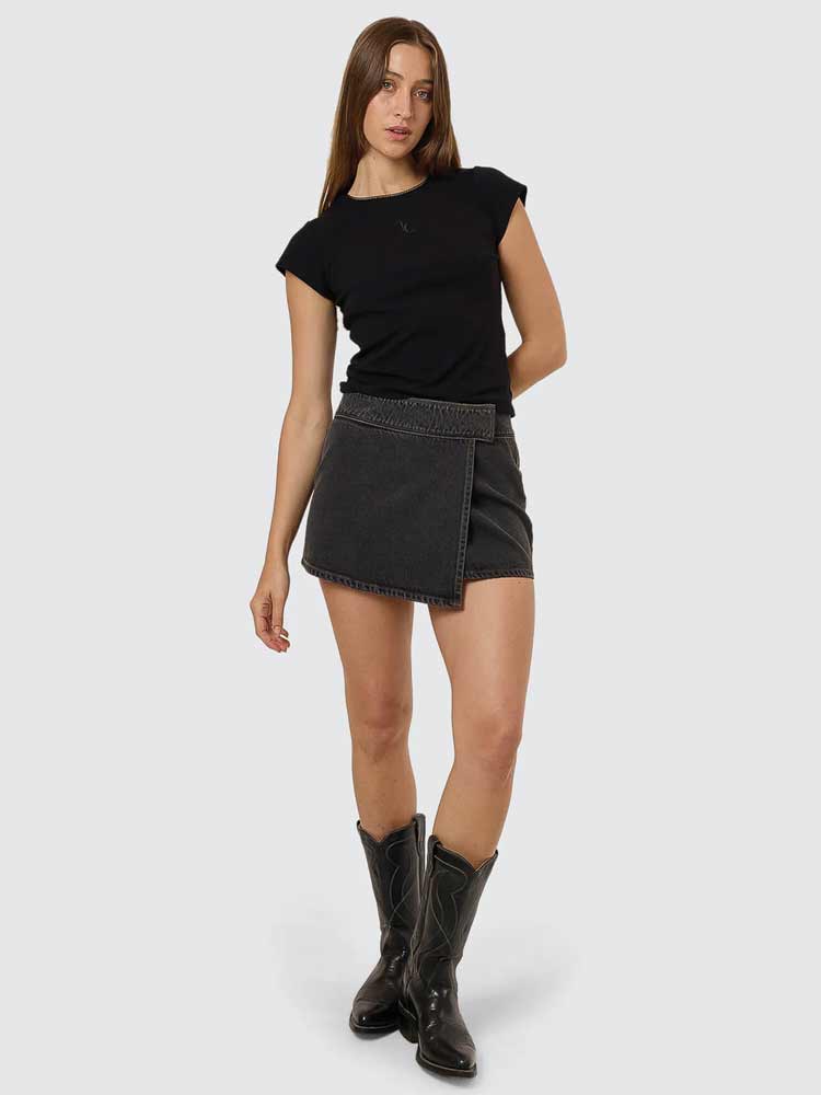 Night Shift Wrap Mini Skirt Ash Black