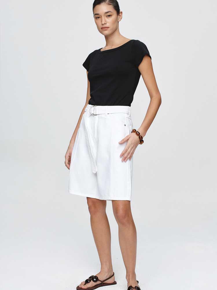 Belted Jean Short Blanc