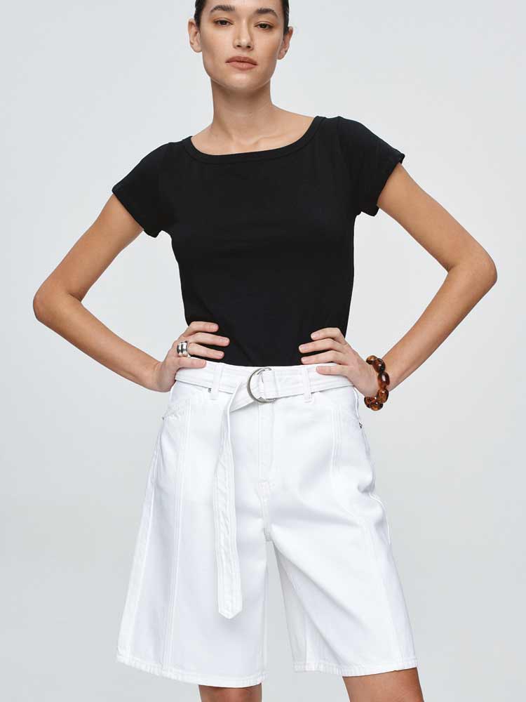 Belted Jean Short Blanc