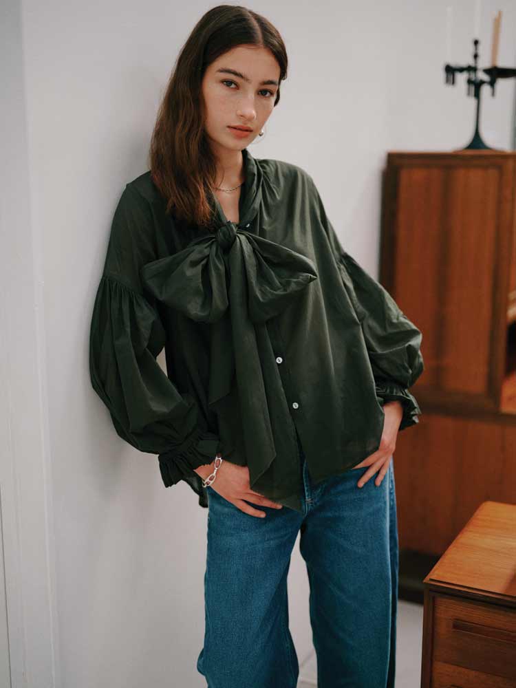 Bow Blouse Organic Cotton Jungle