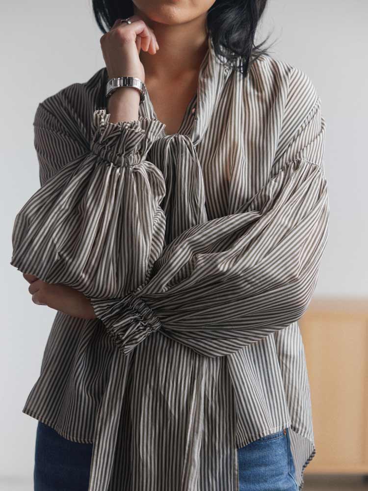 Bow Blouse Mahsa Stripe Silk Cotton Tank