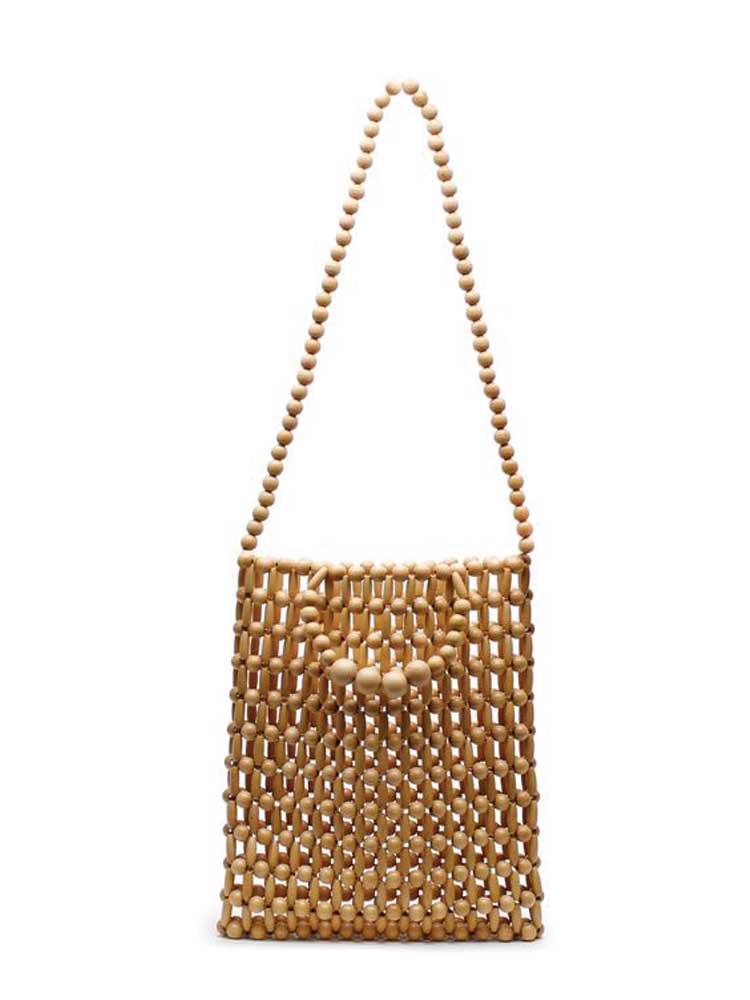 Gia Beaded Tote Bag Natural