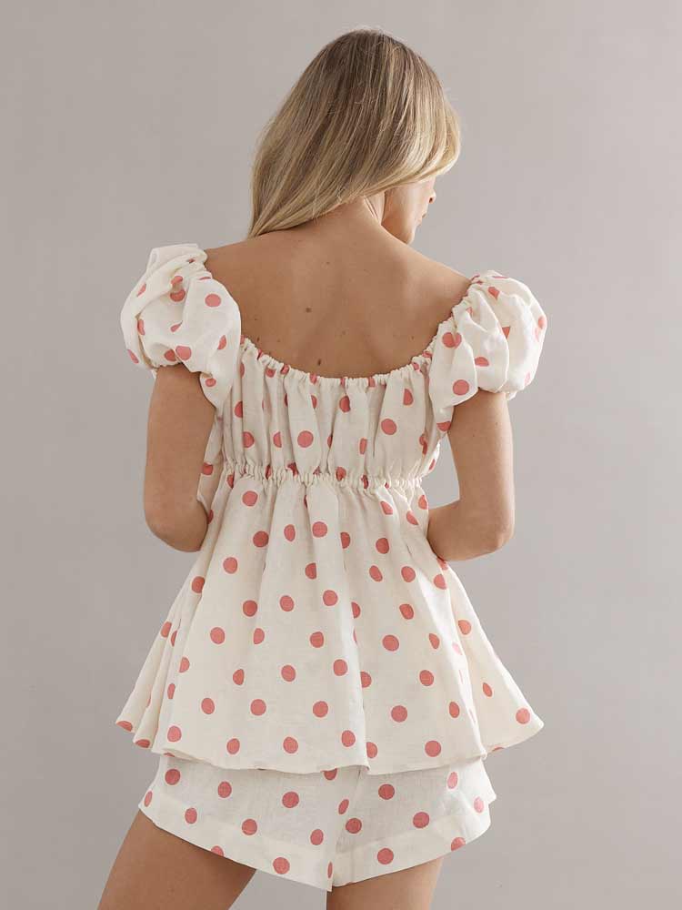 Isla Blouse Pink Spot Linen