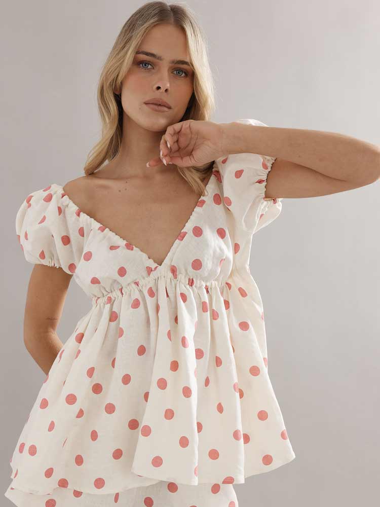 Isla Blouse Pink Spot Linen