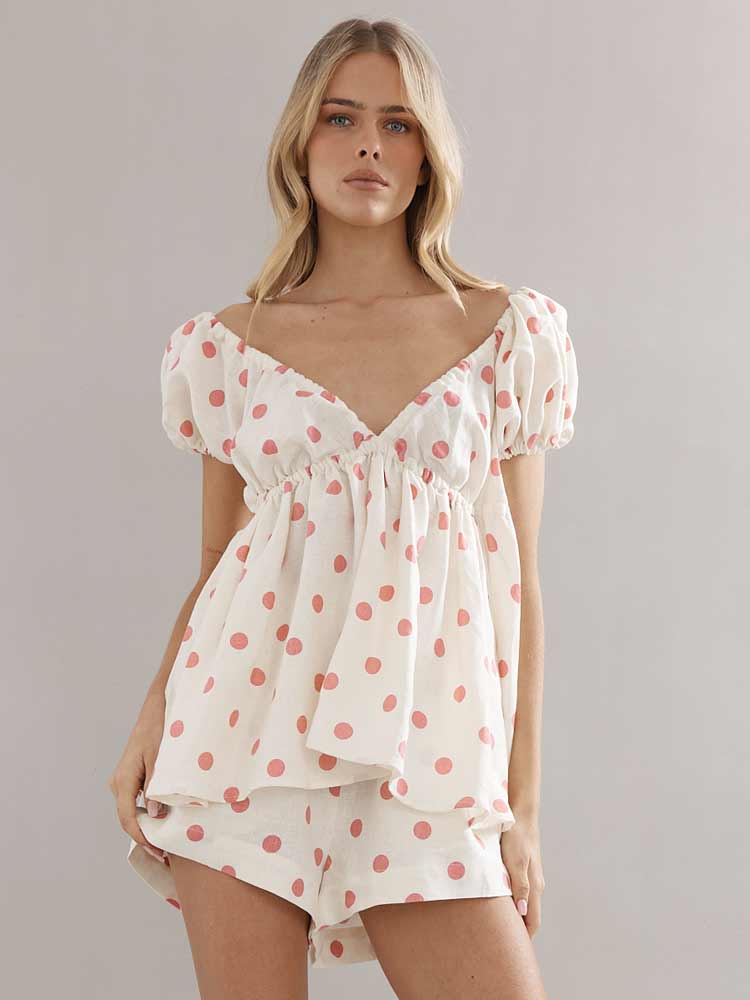 Isla Blouse Pink Spot Linen