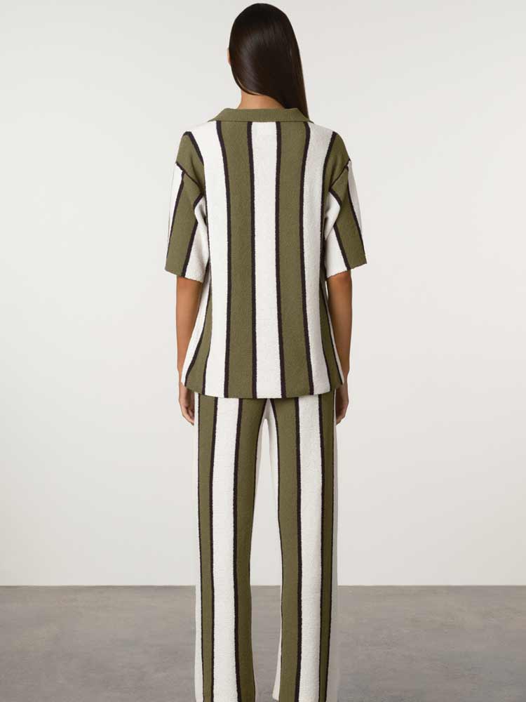 Olive Stripe Textured Knit Shirt