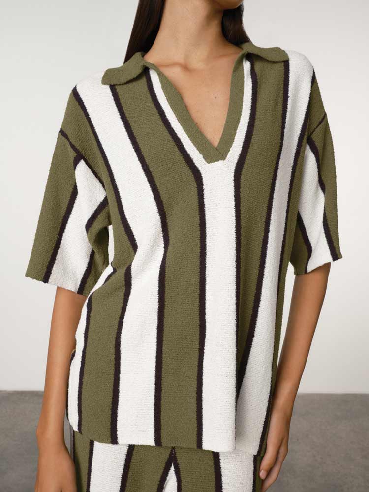 Olive Stripe Textured Knit Shirt