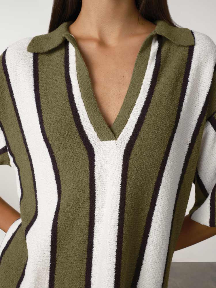 Olive Stripe Textured Knit Shirt