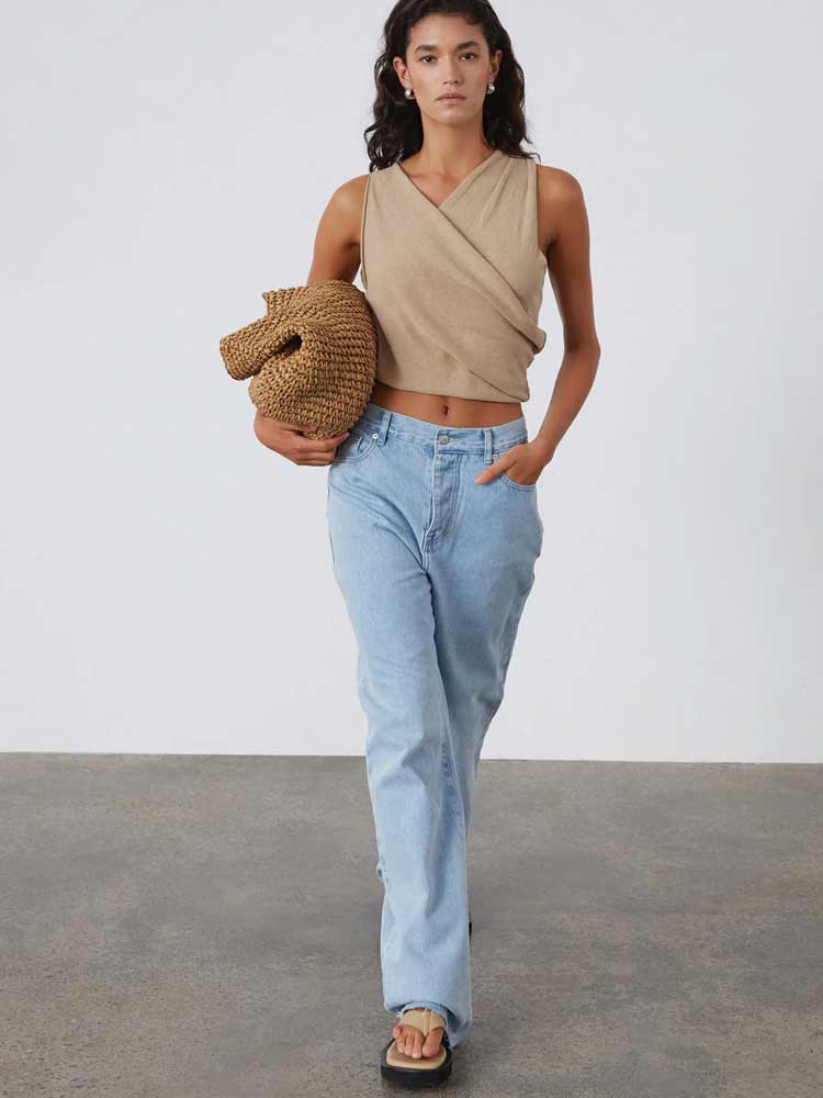 Linen Blend Knit Top Camel