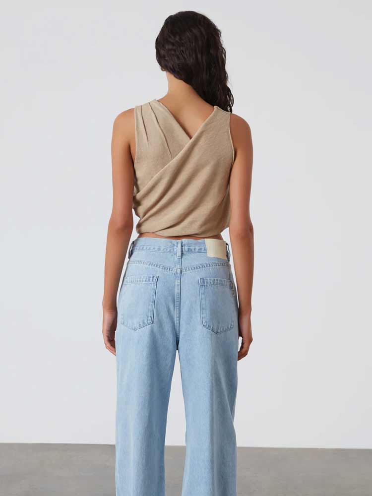 Linen Blend Knit Top Camel