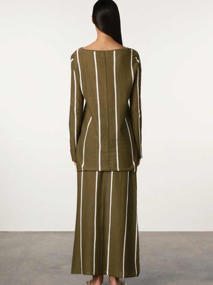 Knit Skirt Olive Pinstripe