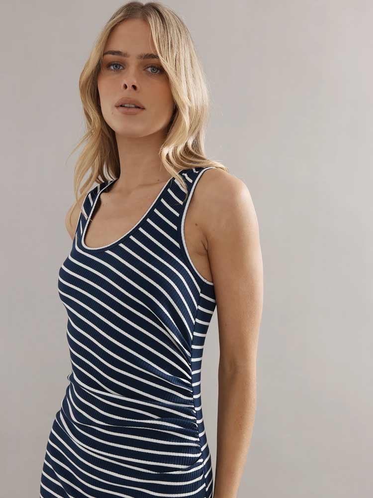Pitstop Dress Navy Stripe
