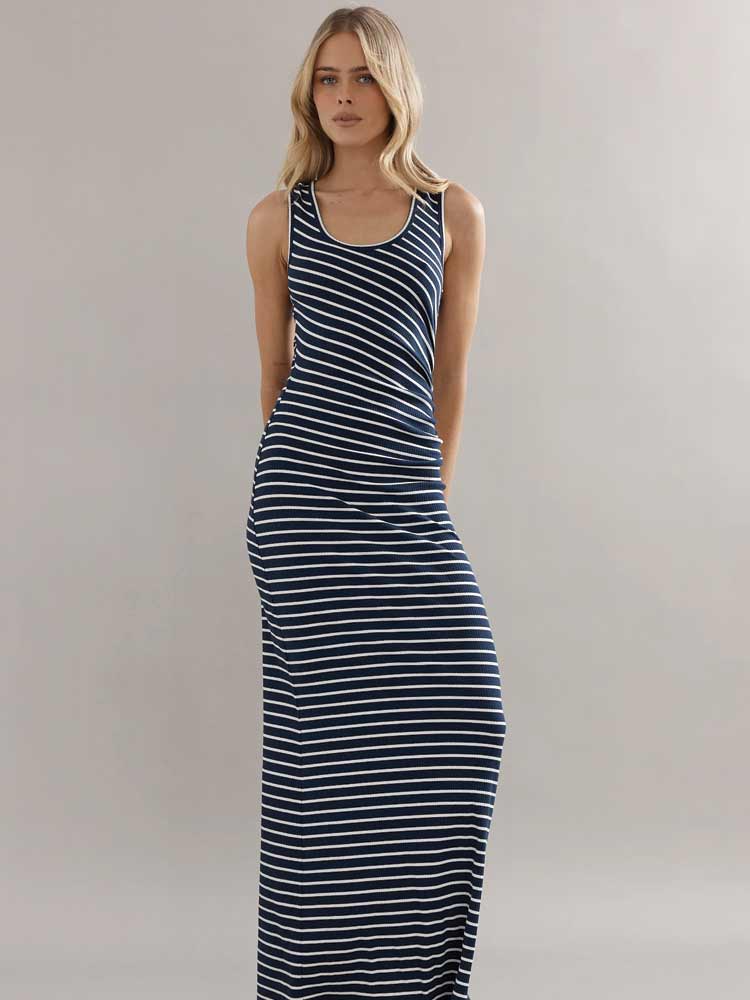 Pitstop Dress Navy Stripe