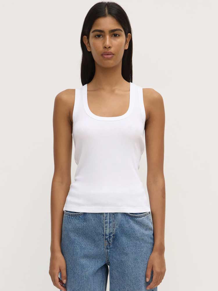 Robyn Scoop Neck Rib Tank White