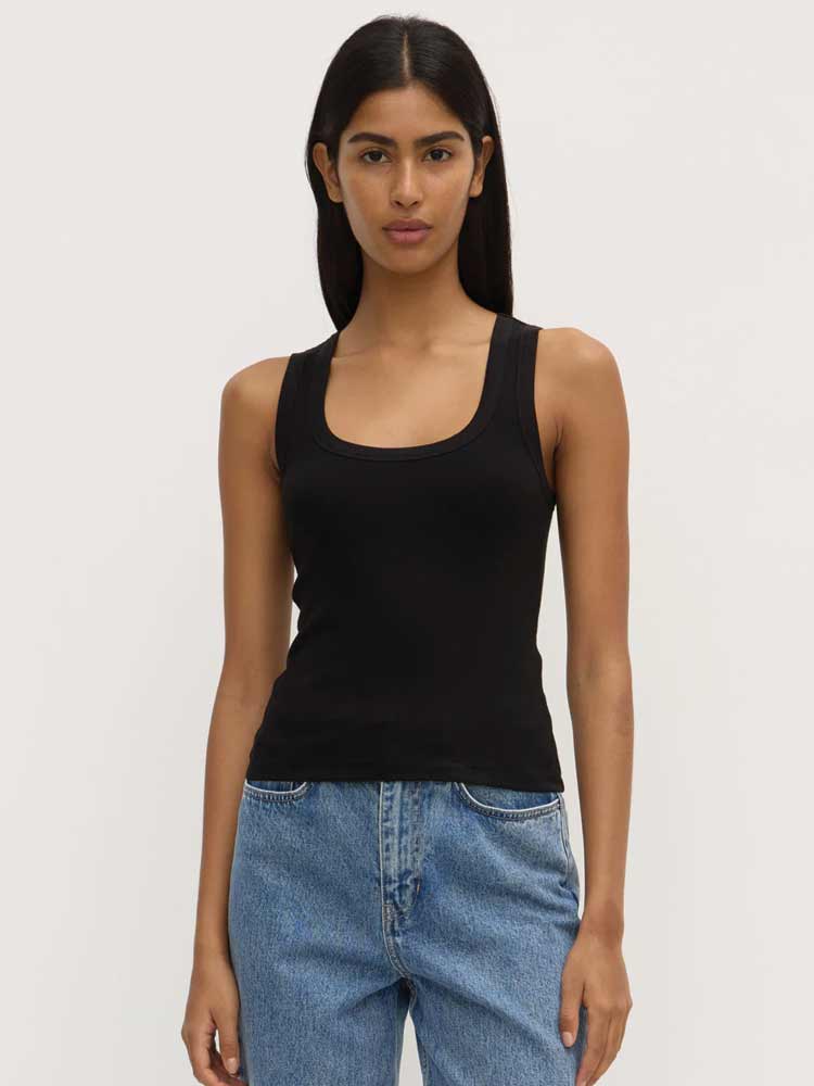 Robyn Scoop Neck Rib Tank Black