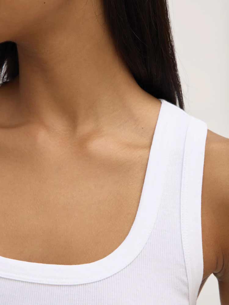 Robyn Scoop Neck Rib Tank White