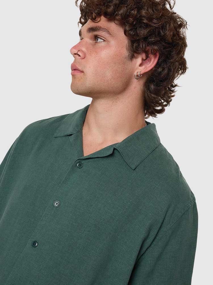 Hemp Minimal Thrills Contrast Stitch Bowling Shirt Sea Pine