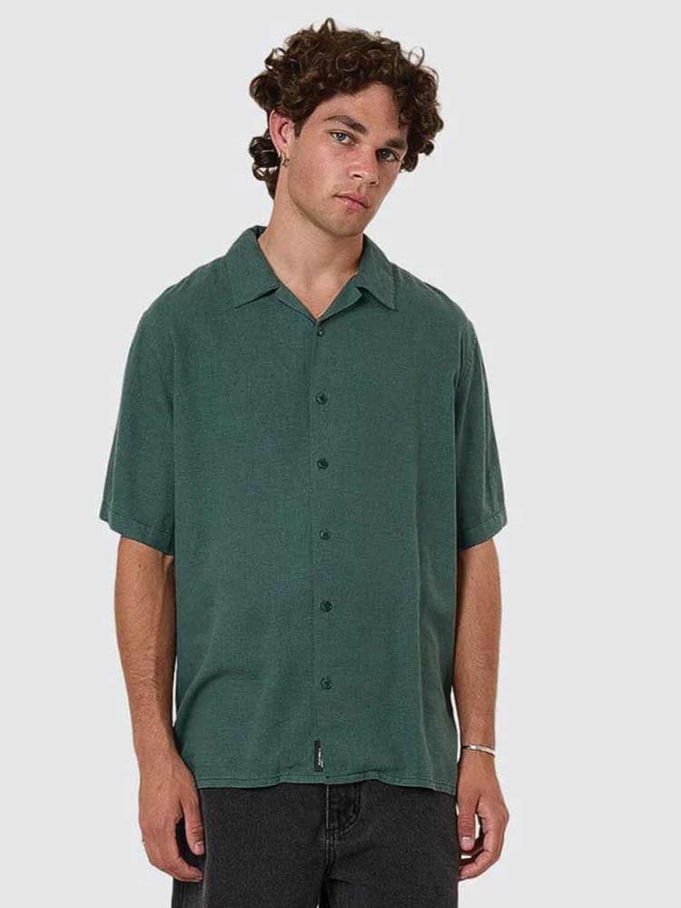 Hemp Minimal Thrills Contrast Stitch Bowling Shirt Sea Pine