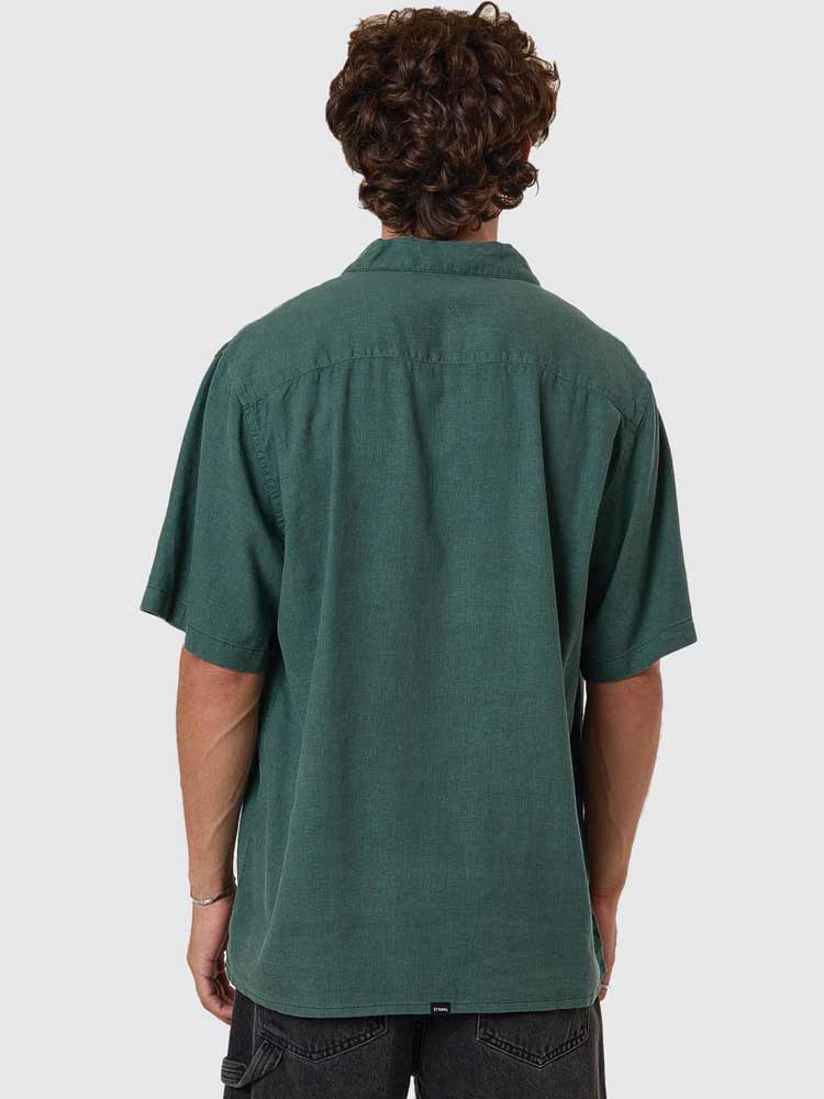 Hemp Minimal Thrills Contrast Stitch Bowling Shirt Sea Pine
