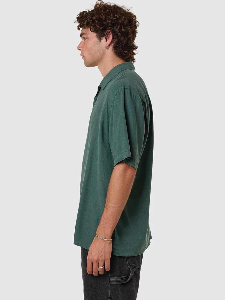 Hemp Minimal Thrills Contrast Stitch Bowling Shirt Sea Pine