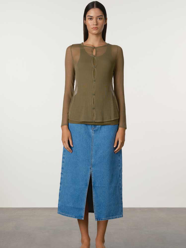 Olive Sheer Knit Cardigan Set