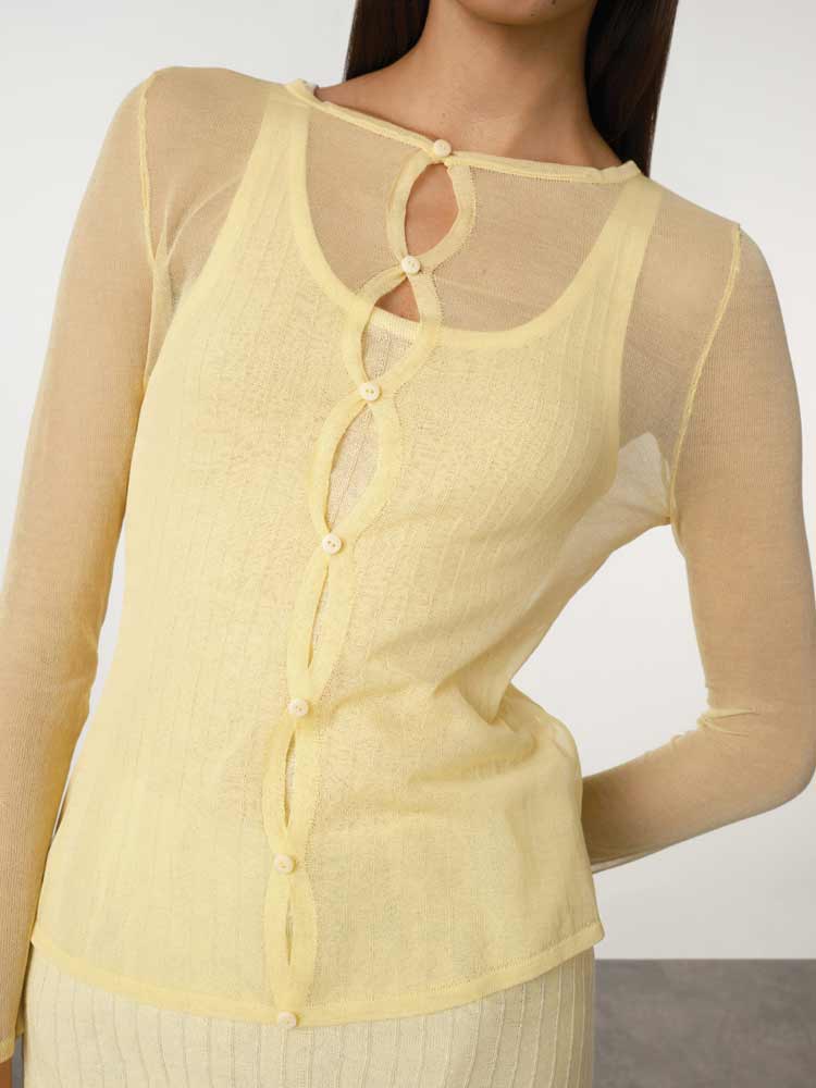 Sheer Knit Cardigan Set Butter