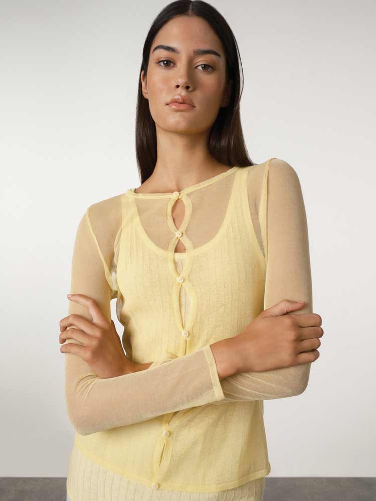 Sheer Knit Cardigan Set Butter
