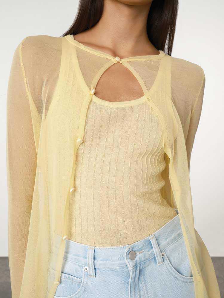 Sheer Knit Cardigan Set Butter