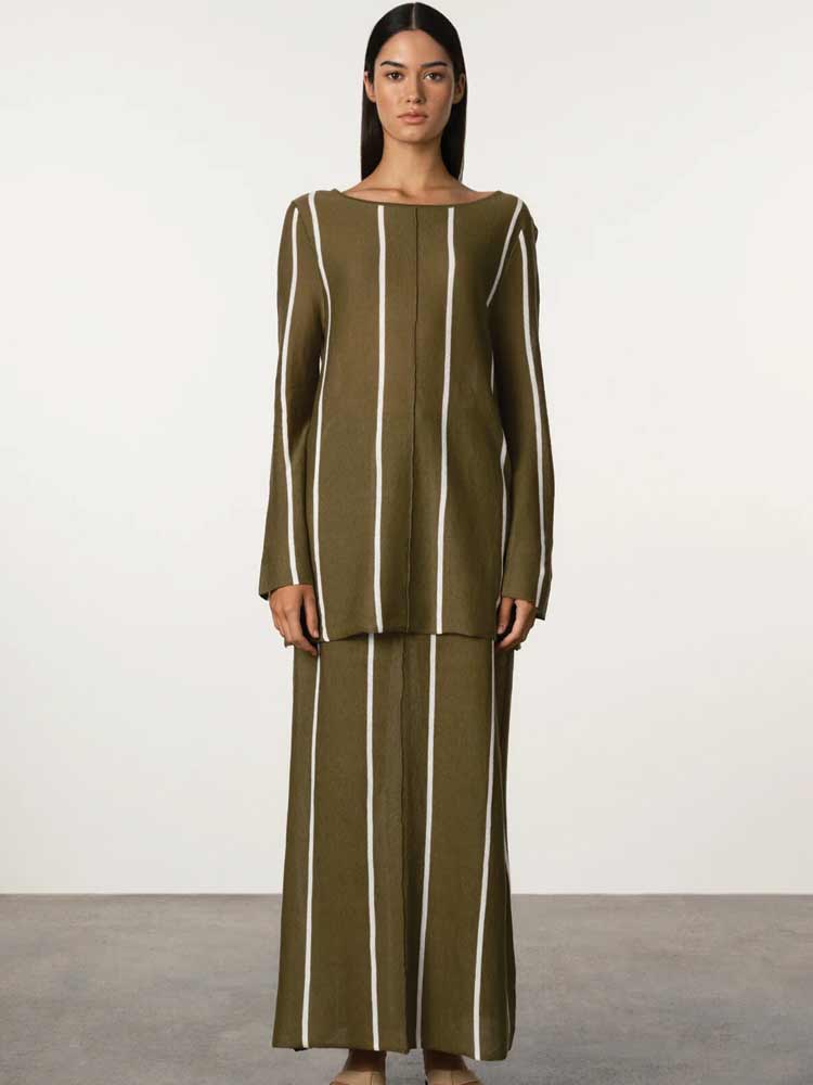Knit Skirt Olive Pinstripe