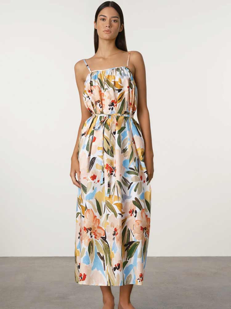 Gathered Cotton Dress Summer Floral