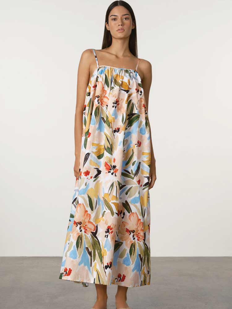 Gathered Cotton Dress Summer Floral
