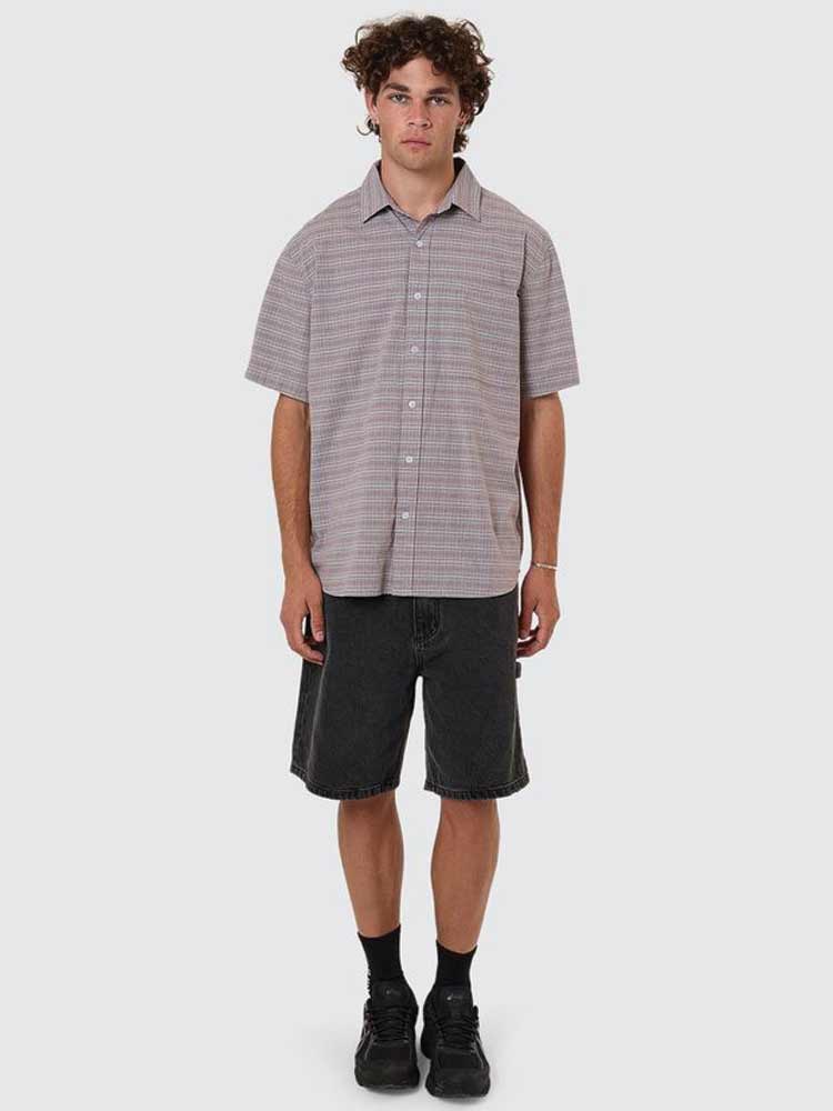 Minimal Thrills Stripe Check SS Shirt Smog