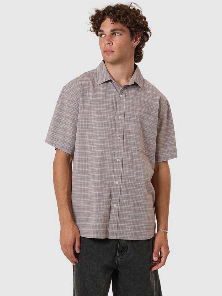 Minimal Thrills Stripe Check SS Shirt Smog