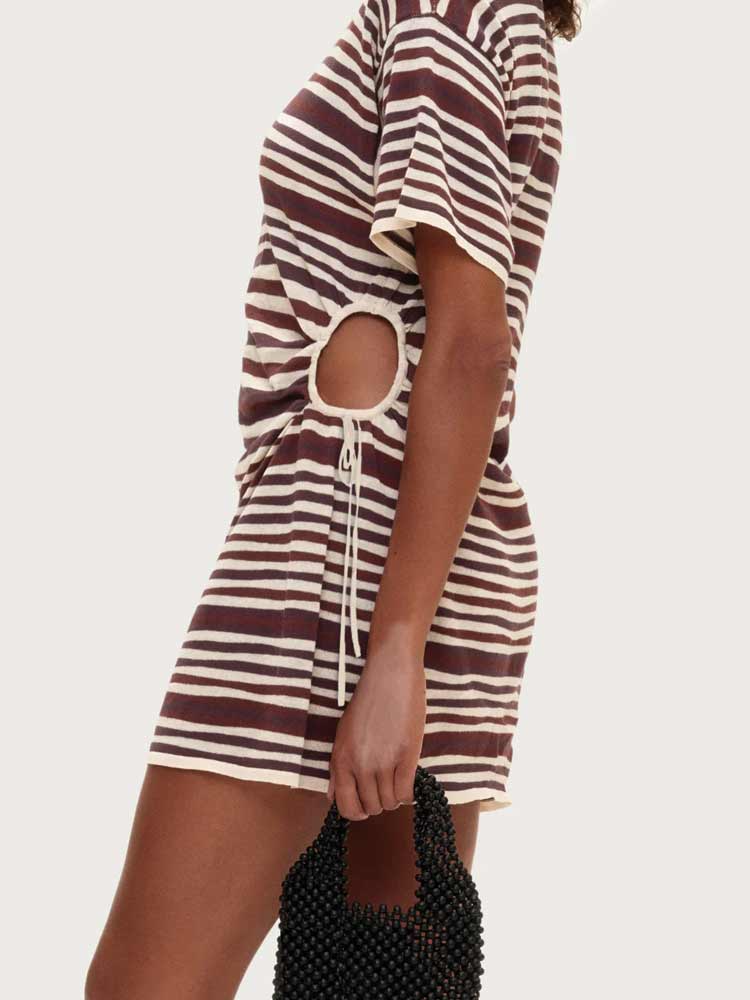 T Shirt Knit Dress Chocolate Stripe