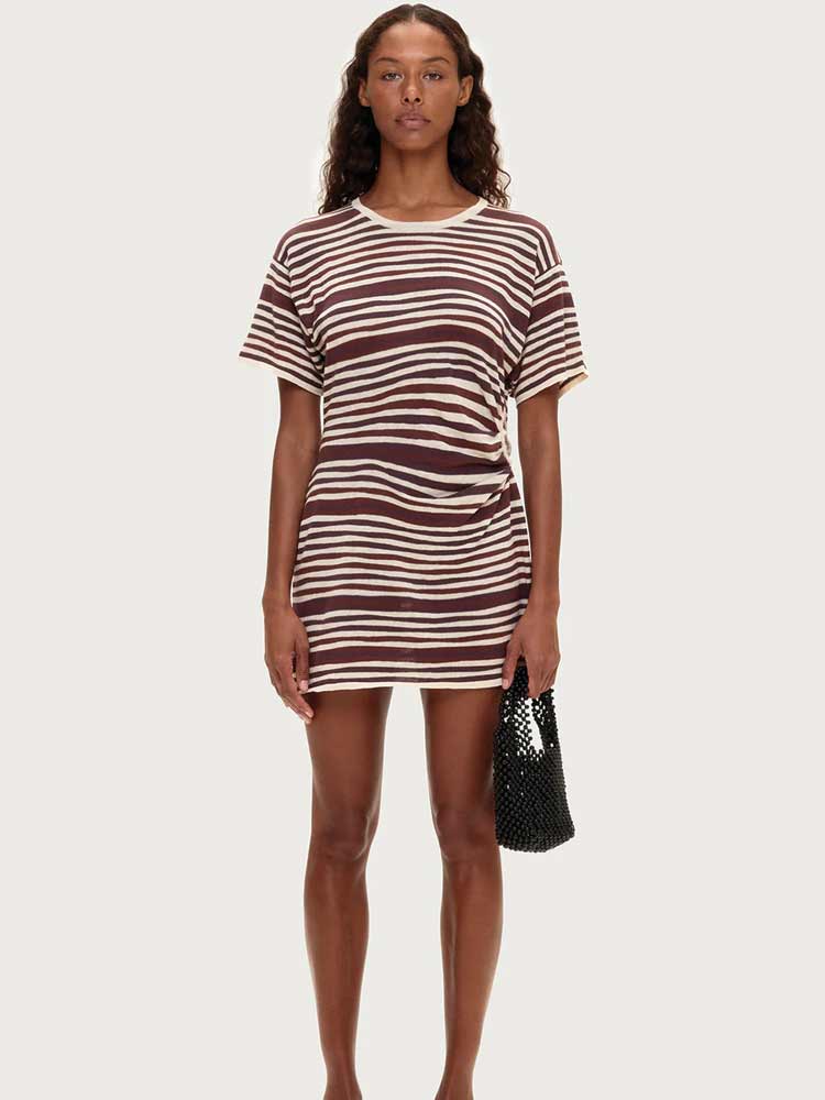 T Shirt Knit Dress Chocolate Stripe