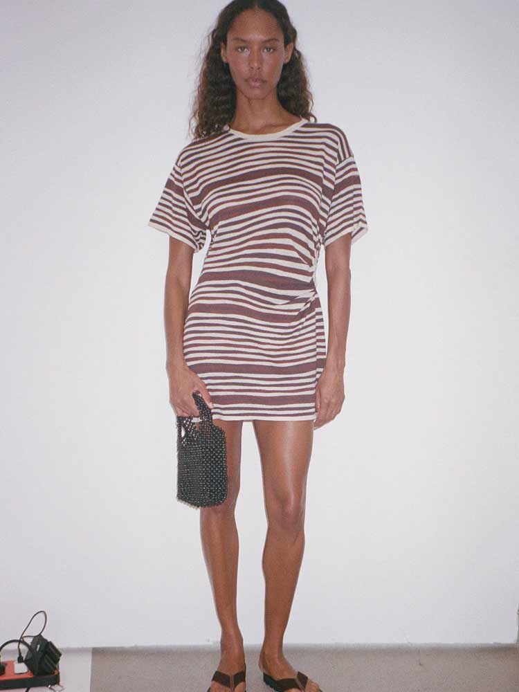 T Shirt Knit Dress Chocolate Stripe