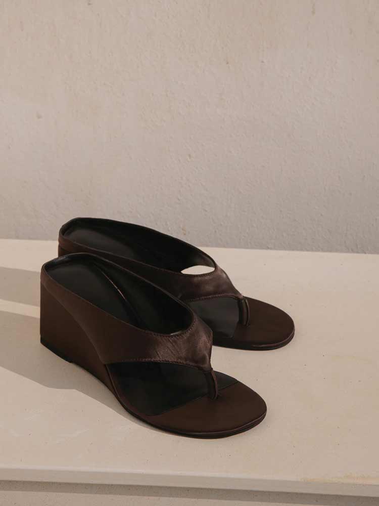 Wedge Thong Brown Satin