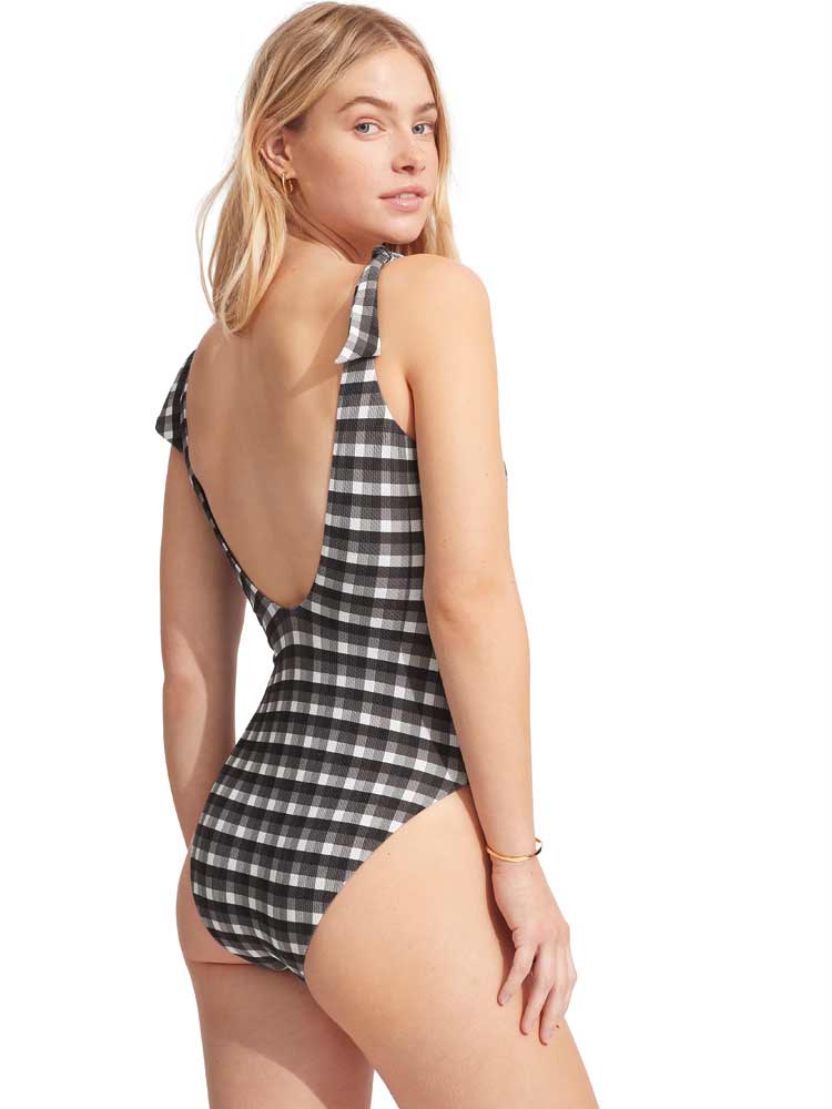 V Neck One Piece Gingham