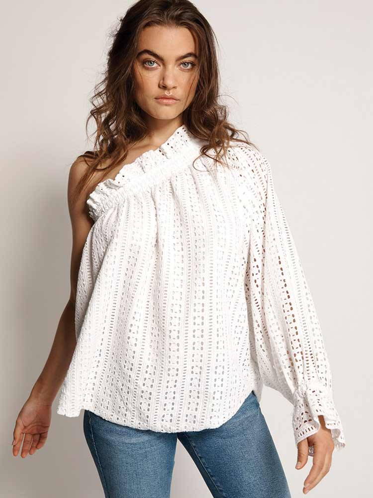 Embroidered Anglaise One Shoulder Top