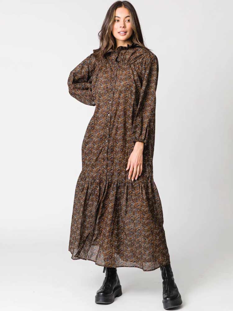 Ashley Dress Holiday Floral Brown