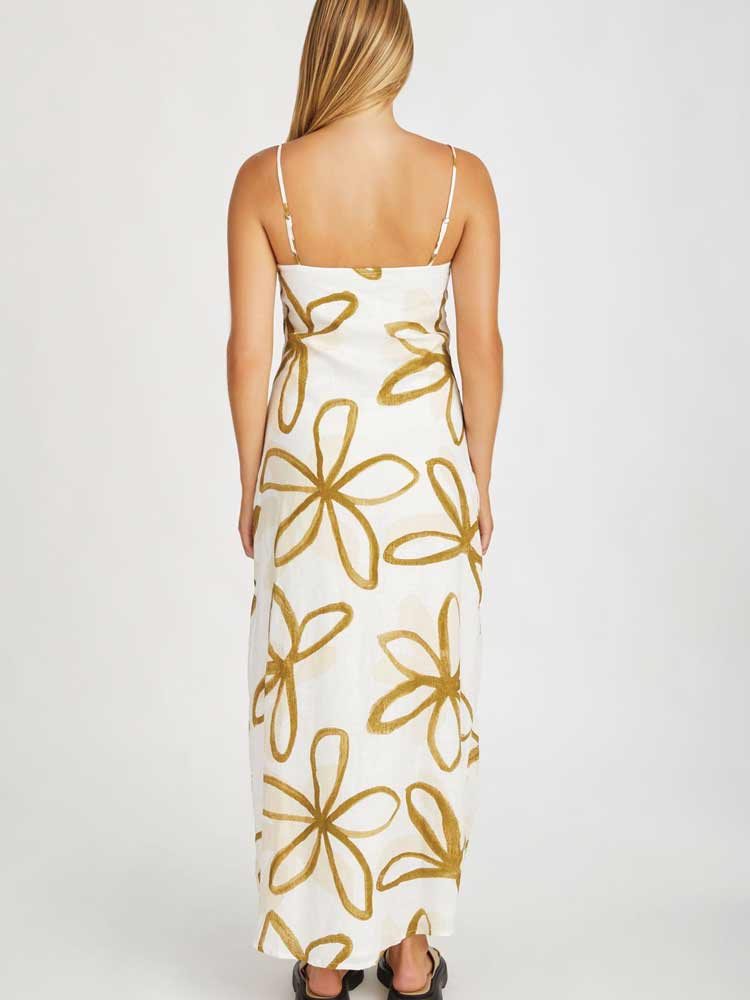 Olive Flower Linen Dress